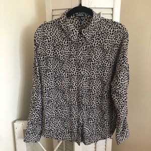 Express leopard print button-up long-sleeve top, size small